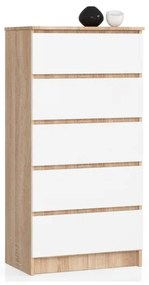 Cassettiera Moderna 60x40x120 Cm 5 Cassetti Bianco E Rovere Sonoma Artika