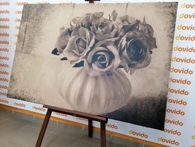 Quadro su tela – Rose nel vaso in versione seppia