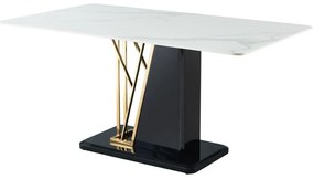 Tavolo da pranzo 6 coperti in Ceramica e MDF Effetto Marmo Bianco, Dorato e Nero laccato - BALLARAT