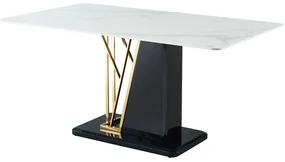 Tavolo da pranzo 6 coperti in Ceramica e MDF Effetto Marmo Bianco, Dorato e Nero laccato - BALLARAT
