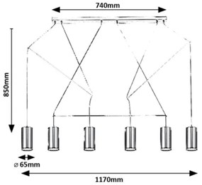 Rabalux 72018 - Lampadario a sospensione ASLAUG 6xGU10/50W/230V