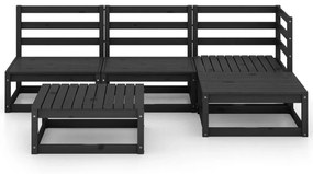 Set divani da giardino 5 pz nero in legno massello di pino