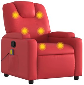 Poltrona massaggiante reclinabile rossa in similpelle
