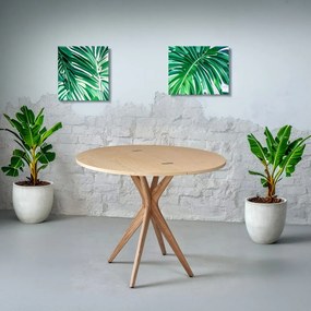 Tavolo da pranzo rotondo con piano effetto frassino allungabile 45x90 cm Jubi – Ragaba