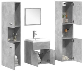 Set Mobili Da Bagno 5 Pz Grigio Cemento İn Legno Multistrato /