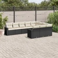 Set Divani da Giardino 10pz con Cuscini in Polyrattan Nero 3251823