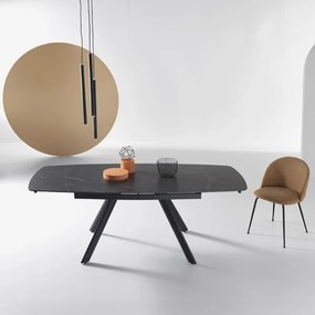 Tavolo moderno allungabile a 210 cm base metallo e piano effetto Marmo Nero TERENCE