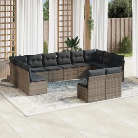 Set divani da giardino 12 pz con cuscini grigio in polyrattan