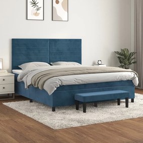 Giroletto A Molle Con Materasso Blu Scuro 160x200 Cm İn Velluto /