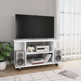 Mobile Tv Con Ruote Bianco 80x40x45 Cm İn Legno Multistrato /