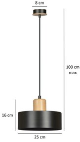 Lampadario a Sospensione in Acciaio e Legno TORIN 1 Nero/Bianco E27 Colore del corpo Nero