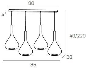 Sospensione Contemporanea Kona Metallo Cromo Vetro Multicolor 4 Luci E27