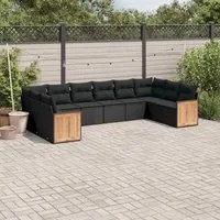 Set Divani da Giardino 10pz con Cuscini in Polyrattan Nero 3260403