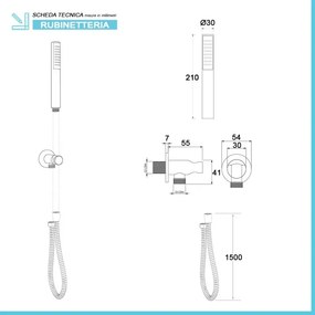 Set doccia York nero opaco con miscelatore, braccio 30 cm, soffione 25cm e kit con doccino, flessibile e presa acqua