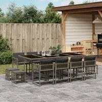 Set da Pranzo da Giardino 13pz con Cuscini Grigio in Polyrattan 3211520