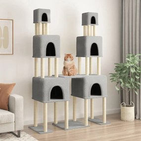 Albero Per Gatti Con Tiragraffi İn Sisal Grigio Chiaro 199 Cm /