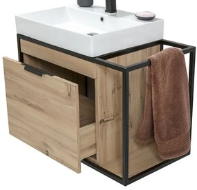 Mobile bagno sospeso 80 cm in legno e metallo nero con specchio Zante