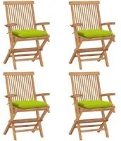 Sedie da Giardino Cuscini Verde Brillante 4 pz Massello di Teak 3065643