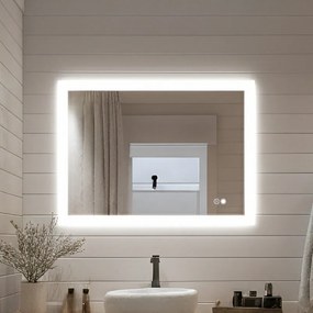 Specchiera rettangolare da bagno con luce LED 80x60\100x70\120x70\60x80\70x100\70x120 cm con Dual color, Interruttore tattile, Tappetino riscaldante