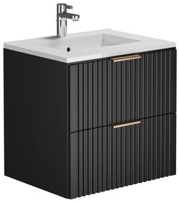 Mobile per bagno sospeso con scanalature e lavabo da incasso 60 cm Nero - ZEVARA