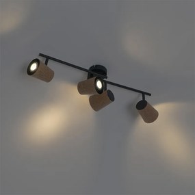 Faretto da soffitto nero con paralume in sughero 4 luci orientabile - Corky