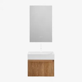 Set Mobili Da Bagno In Legno Aldeia Con Lavabo Integrato Legno Scuro & Led Rettangolare 60x90 Cm Kirvex & Bianco ↑20 Cm Con Valvola Di - Sklum