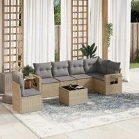 Set Divani da Giardino 7 pz con Cuscini Beige in Polyrattan 3220238