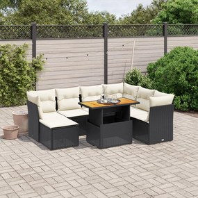 Set divani da giardino con cuscini 8 pz nero in polyrattan