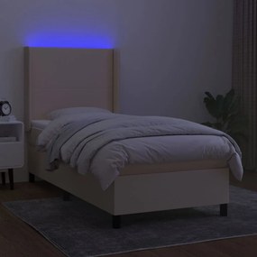 Letto a molle con materasso e led crema 80x200 cm in tessuto