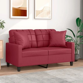 Divano A 2 Posti Con Cuscini Rosso Vino 120 Cm İn Similpelle /