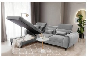 Divano angolare grigio allungabile/con contenitore (con penisola a sinistra/con chaise lounge) e rivestimento in velluto Foble – ELTAP