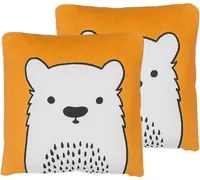 Set di 2 cuscini per bambini Set di 2 cuscini con immagine orso in tessuto arancione con imbottitura morbida giocattolo per bambini