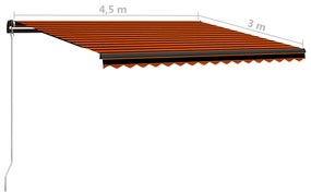 Tenda da Sole Retrattile Manuale LED 450x300 cm Arancio Marrone