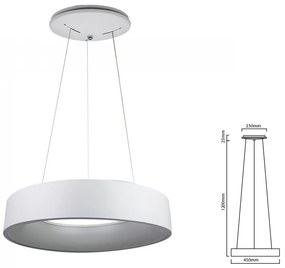 Lampada Led A Sospensione Moderno Circolare Colore Bianco Diametro 450mm 25W 3000K Dimmerabile SKU-3992
