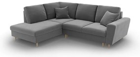 Divano angolare grigio chiaro allungabile e con contenitore (con penisola a sinistra/a L) con rivestimento in velluto Kyoto – Cosmopolitan Design