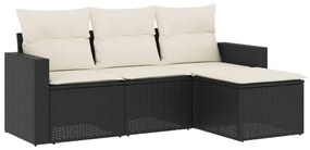 Set Divani da Giardino 4 pz con Cuscini Nero in Polyrattan