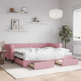 Divano letto estraibile con cassetti rosa 90x200 cm velluto