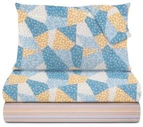Completo letto matrimoniale cotone patchwork fiori blu Taylor