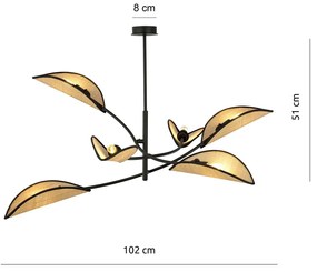 Lampadario a Sospensione in Acciaio e Tessuto LOTUS 6 Nero 6xE14