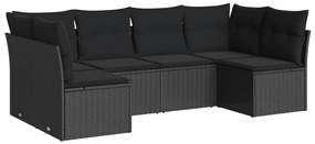 Set divano da giardino 6 pz con cuscini nero in polyrattan