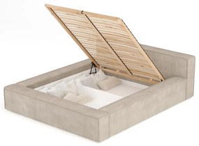 Letto matrimoniale imbottito beige con contenitore e rete inclusi 180x200 cm Voliera – Maison de Rêve