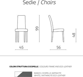 Sedia in ecopelle ANTRACITE con gambe verniciate BIANCO mod. DENVER Set da 2 pezzi