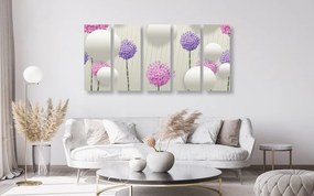 Quadri 5 pezzi – Fiori interessanti con elementi e motivi astratti