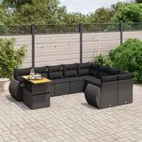 Set Divani da Giardino 10pz con Cuscini in Polyrattan Nero 3272357