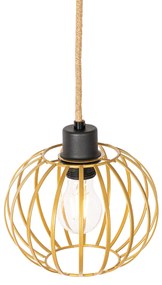 Lampada a sospensione rustica oro con legno 3 luci - Yura