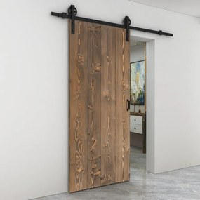 Porta scorrevole Barn Wenge in acciaio marrone, L 86 x H 215 cm, con binario Rodeo Reversibile