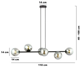 Lampadario a Sospensione in Acciaio e Vetro ROSSI 6 Nero 6xE14