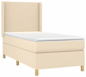 Letto a molle con materasso e led crema 90x190 cm in tessuto