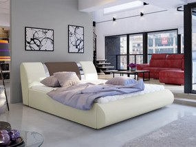 Letto matrimoniale con box contenitore Melania - 180 x 200 cm , Ecopelle bianco panna+ecopelle beige