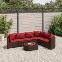 Set Divani da Giardino 7 pz con Cuscini Marrone in Polyrattan 3308381